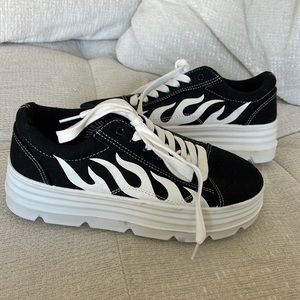NastyGal Platform Black Tennis Shoes with Flames